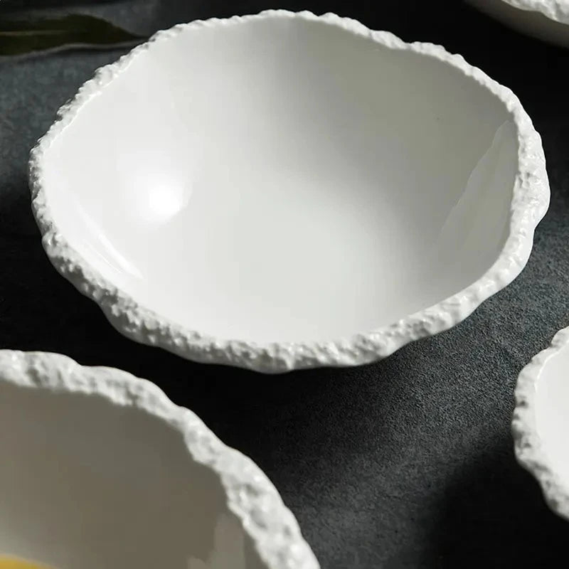 Simple White Ceramic Soup Bowl Kitchen Restaurant Special Tableware Creative Rock Texture Salad Noodles Bowls Dinner Plate Tools