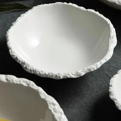 Simple White Ceramic Soup Bowl Kitchen Restaurant Special Tableware Creative Rock Texture Salad Noodles Bowls Dinner Plate Tools