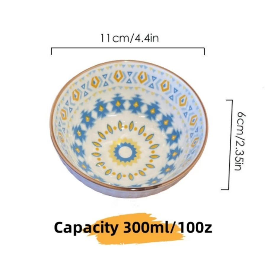 4/6 Pcs Bohemian Ceramic Bowls Set Multi-purpose for Salad Pasta Dessert Rice Soup Fruit Dishwasher Microwave Safe