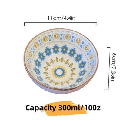 4/6 Pcs Bohemian Ceramic Bowls Set Multi-purpose for Salad Pasta Dessert Rice Soup Fruit Dishwasher Microwave Safe