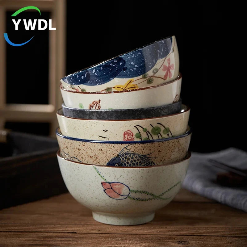5inch Japanese Style Ceramic Rice Bowl Cereal Soup Dessert Snack Bowl Kitchen Salad Serving Bowl Tableware Microwave Safe 1pcs