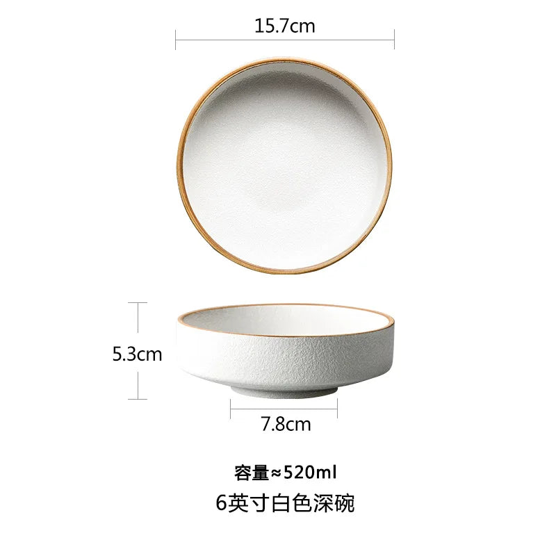 4.5/6/8 Inch Creative Ceramic Threaded Round Bowl Household Japanese Soup Bowls Nordic Handpainted Salad Plate Kitchen Tableware