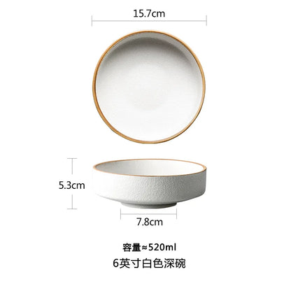 4.5/6/8 Inch Creative Ceramic Threaded Round Bowl Household Japanese Soup Bowls Nordic Handpainted Salad Plate Kitchen Tableware