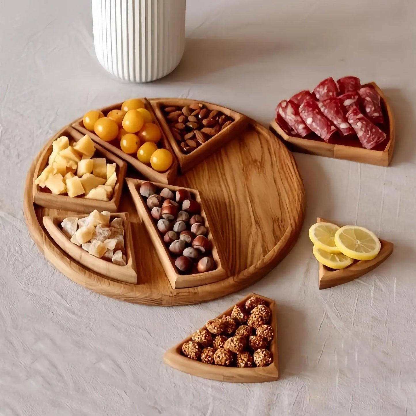 Serving Trays for Party Divided Puzzle Serving Tray for Food Wooden Platter Charcuterie Board for Vegetable Fruit Dessert Snack