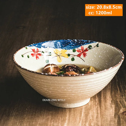 8-inch Ceramic Noodle Bowl Japanese Ceramic Soup Bowl Healthy Underglaze Painted Ramen Bowl Kitchen Tableware Salad Container