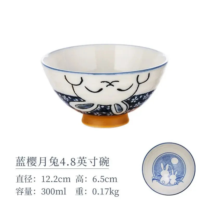 Cartoon Ceramic Japanese Bowl, Cute Seasoning Kitchen Tableware,Soup Rice Bowls, Instant Noodle Bowls, Underglaze Colored Plates