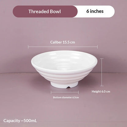 ♥Large Ribbed White Noodle Bowl - Durable Porcelain Bowl for Soup, Ramen & Hot Meals (Home & Restaurant Use)