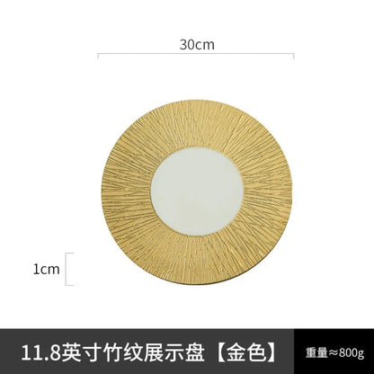 11.8 Inch Plated Gold and Silver Ceramic Plate Serving Plate Steak Tray Dessert Tray Molecular Cooking Tableware Dinner Plates