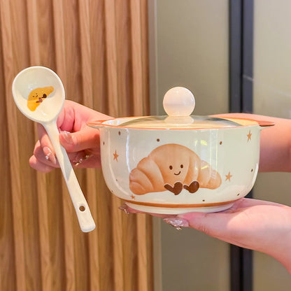 Cute Croissant Bread Shape Ceramic Rice Bowl Soup Bowl Set 2025 New Design Modern Home Tableware For One Person Gift