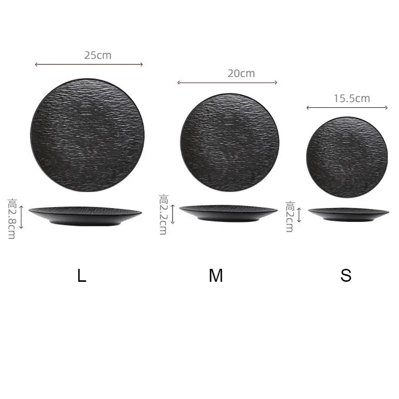 Black dish ceramic plate disc white Western restaurant tableware Barbecue grilled meat serving plate Ceramic frosted steak plate