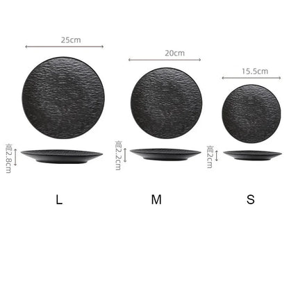Black dish ceramic plate disc white Western restaurant tableware Barbecue grilled meat serving plate Ceramic frosted steak plate