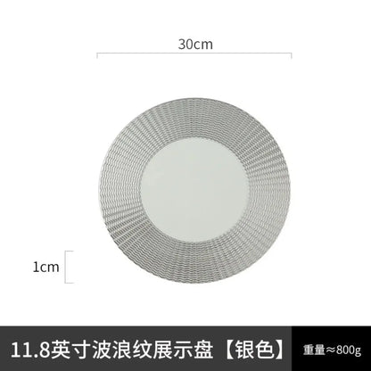 11.8 Inch Plated Gold and Silver Ceramic Plate Serving Plate Steak Tray Dessert Tray Molecular Cooking Tableware Dinner Plates