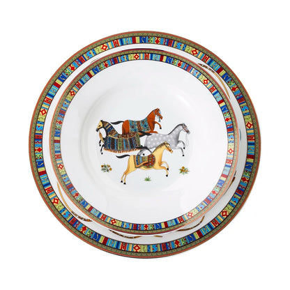 Mongolian Style Horse Plate Ceramic Horse Dinner Plates No Box No Logo