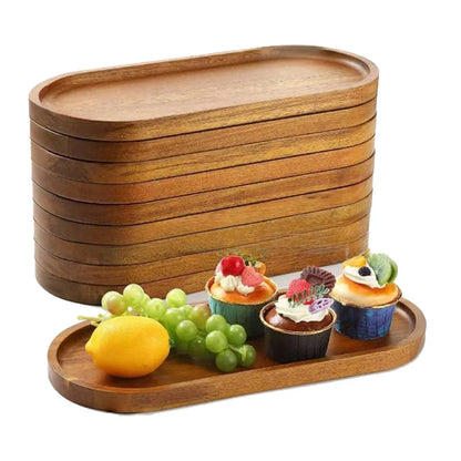 Solid Wood Serving Tray Oval Tea Tray Decorative Wood Plate Fruit Tray Vegetable Platter Home Bread Dessert Cake Plate Tableware