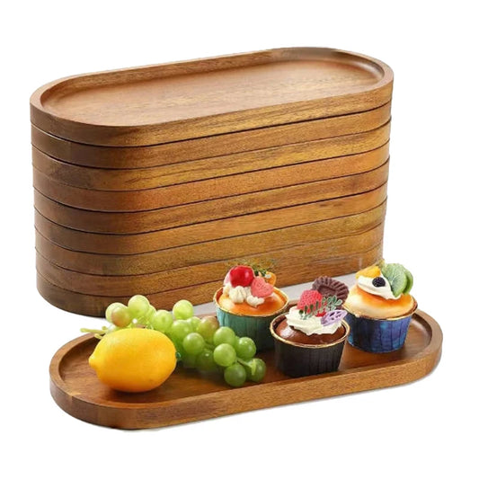 Solid Wood Serving Tray Oval Tea Tray Decorative Wood Plate Fruit Tray Vegetable Platter Home Bread Dessert Cake Plate Tableware