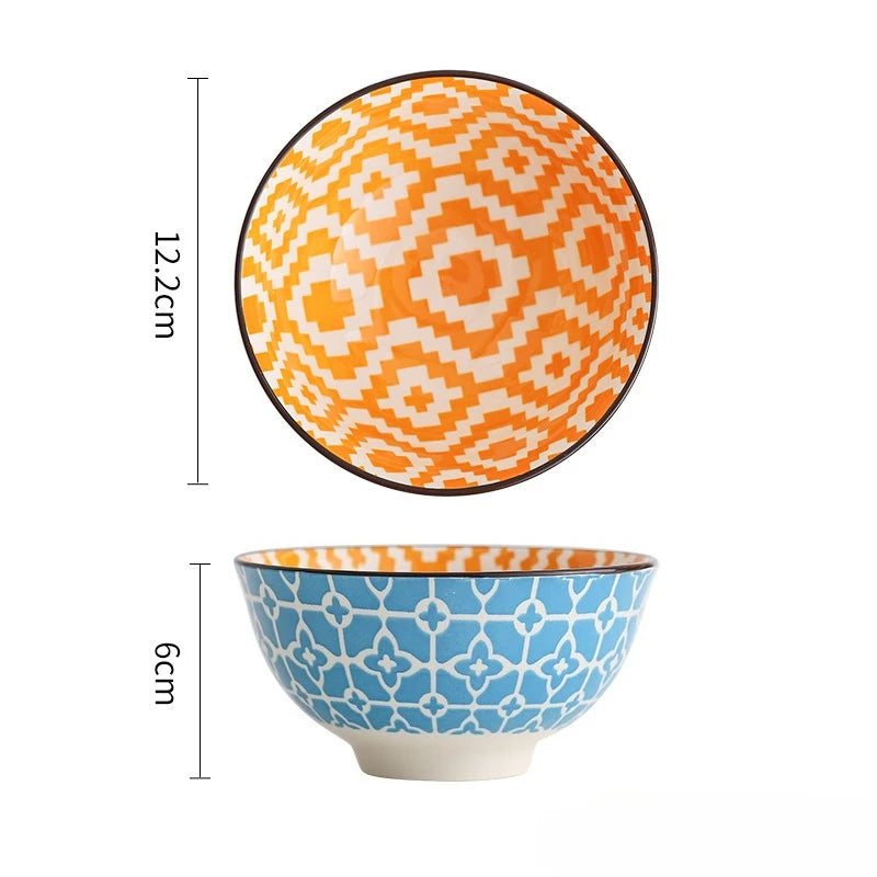 4Pcs Bohemian-style Noodle Bowl Household Rice Ceramic Bowl Restaurant Home Tableware Eating Dishes Soup Bowls