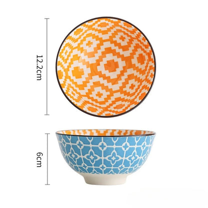 4Pcs Bohemian-style Noodle Bowl Household Rice Ceramic Bowl Restaurant Home Tableware Eating Dishes Soup Bowls
