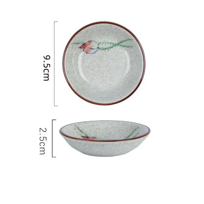 Ceramic Season Dish Japanese Flower Bird Pattern Porcelain Taste Plate Round Small Plate Dipping Saucer Dish Kitchen Tableware