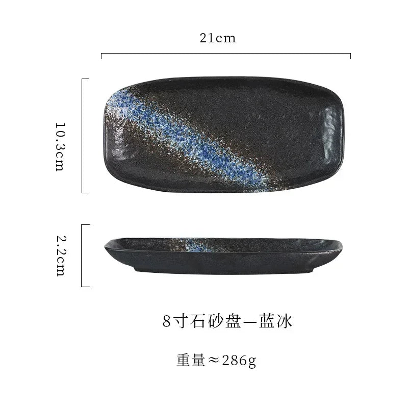 Ceramic sushi plate, barbecue  fish plate, Japanese-style rectangular large flat , commercial hotel tableware