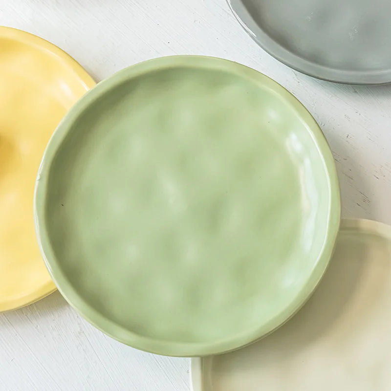 High Aesthetic Small Plates Household Ceramic Bone Spitting Plates Hand Kneaded Atmosphere Dessert Plates