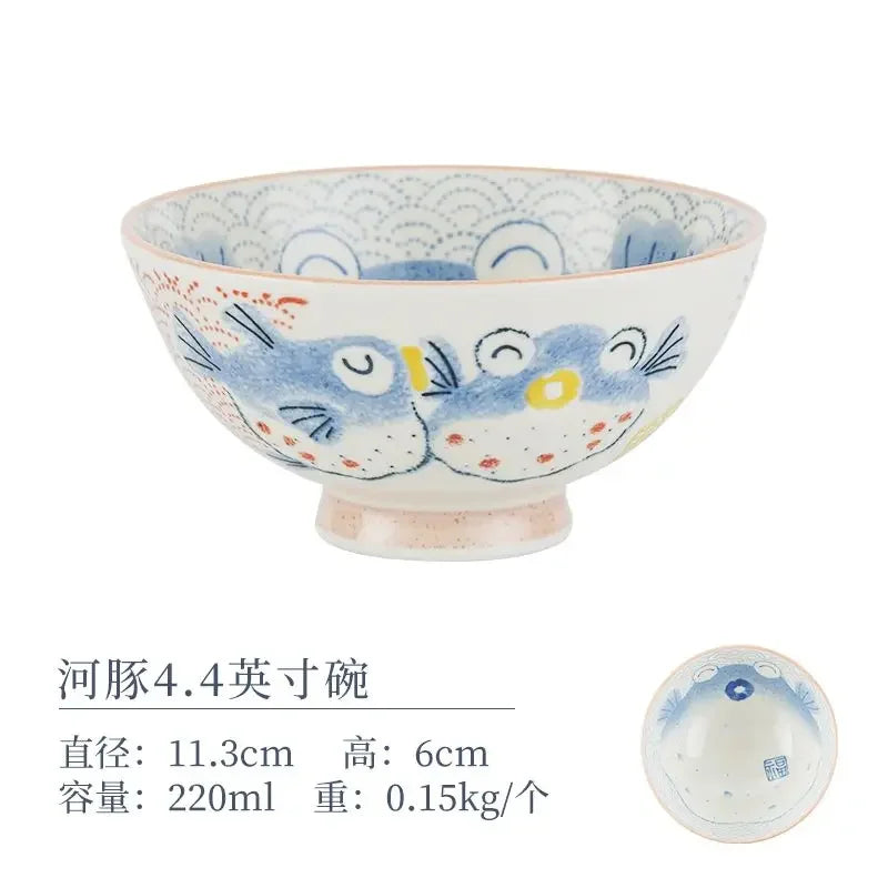 Cartoon Ceramic Japanese Bowl, Cute Seasoning Kitchen Tableware,Soup Rice Bowls, Instant Noodle Bowls, Underglaze Colored Plates