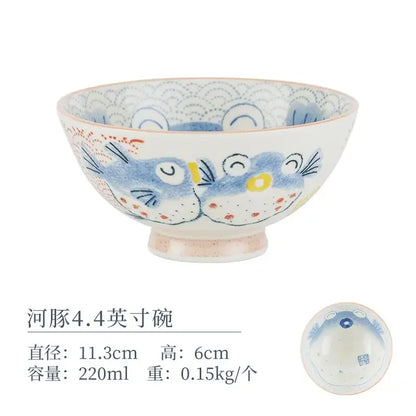 Cartoon Ceramic Japanese Bowl, Cute Seasoning Kitchen Tableware,Soup Rice Bowls, Instant Noodle Bowls, Underglaze Colored Plates