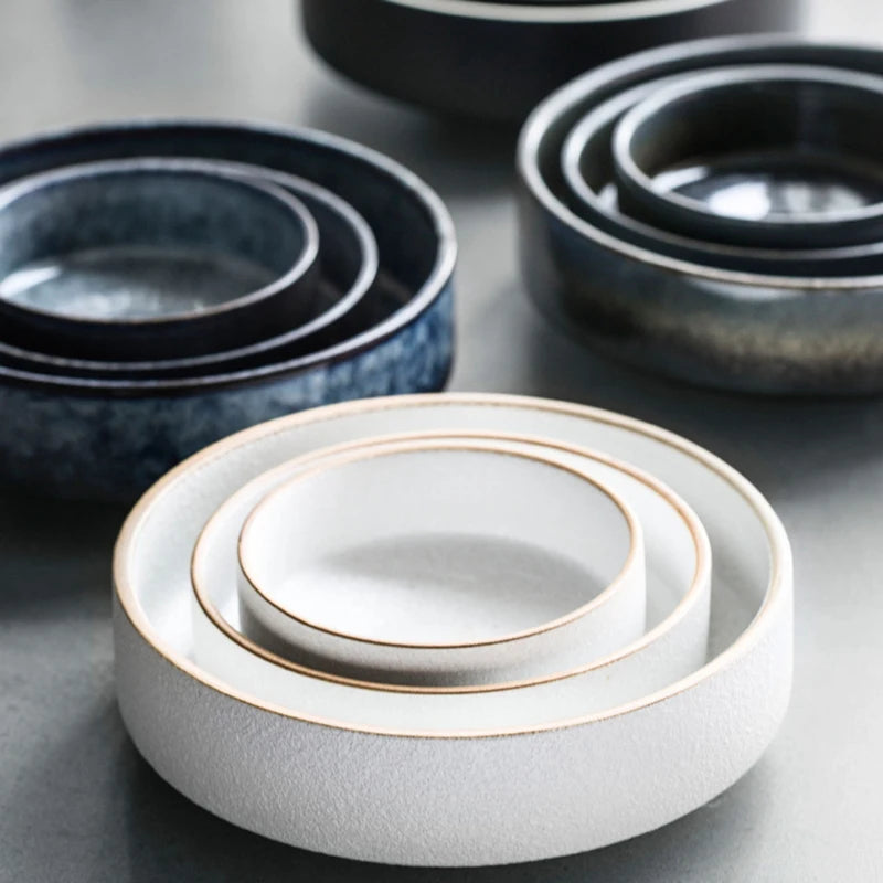 4.5/6/8 Inch Creative Ceramic Threaded Round Bowl Household Japanese Soup Bowls Nordic Handpainted Salad Plate Kitchen Tableware