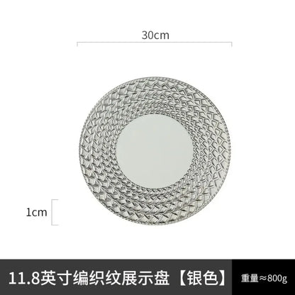 11.8 Inch Plated Gold and Silver Ceramic Plate Serving Plate Steak Tray Dessert Tray Molecular Cooking Tableware Dinner Plates