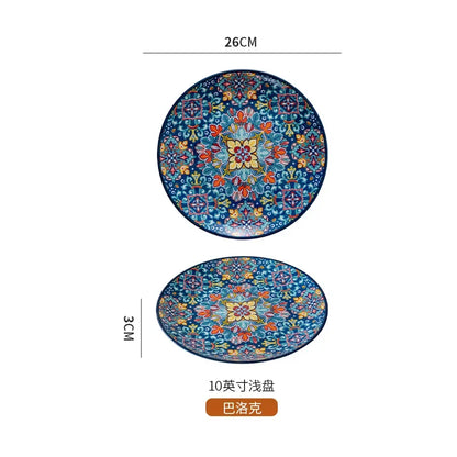 10in Ceramic Large Plate Steak Western Plate Creative Breakfast Vegetable Plate Home Restaurant Flat Plate Shallow Plate