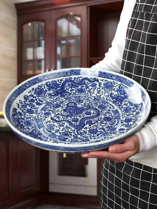 Ceramic Dragon Pattern Super Large Plate Chicken Chop Pepper Fish Head Spaghetti Roast Turkey Roast Goose Dinner Plate