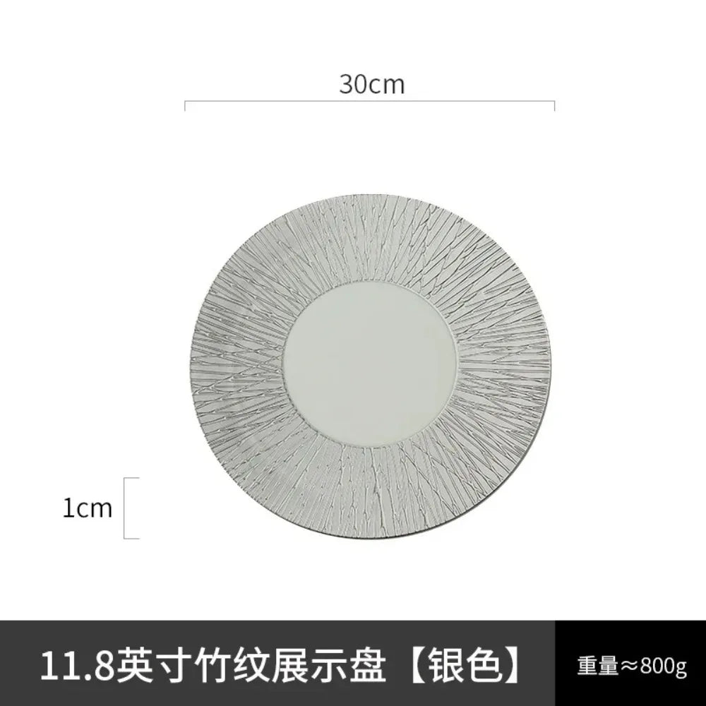 11.8 Inch Plated Gold and Silver Ceramic Plate Serving Plate Steak Tray Dessert Tray Molecular Cooking Tableware Dinner Plates
