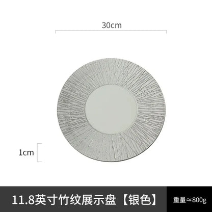 11.8 Inch Plated Gold and Silver Ceramic Plate Serving Plate Steak Tray Dessert Tray Molecular Cooking Tableware Dinner Plates