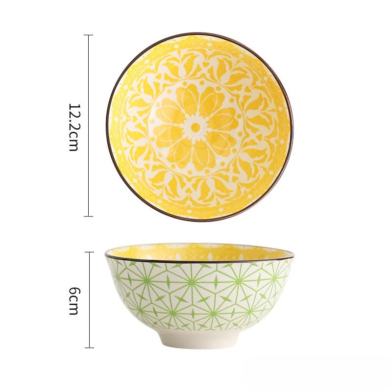 4Pcs Bohemian-style Noodle Bowl Household Rice Ceramic Bowl Restaurant Home Tableware Eating Dishes Soup Bowls