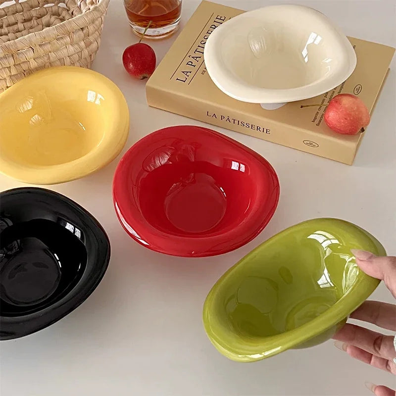 Ceramic Saucer Ins Style Salad Bowl Dishwasher Safe Fruit Yogurt Mixing Plate Wave Shaped Creamy Color Dessert Snack Container