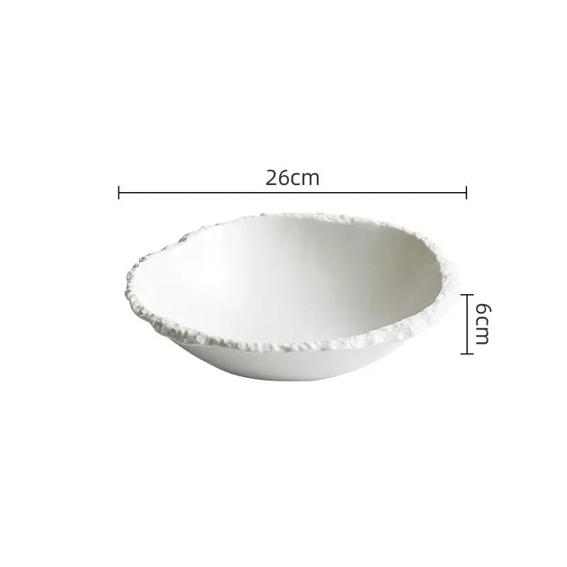 Simple White Ceramic Soup Bowl Kitchen Restaurant Special Tableware Creative Rock Texture Salad Noodles Bowls Dinner Plate Tools