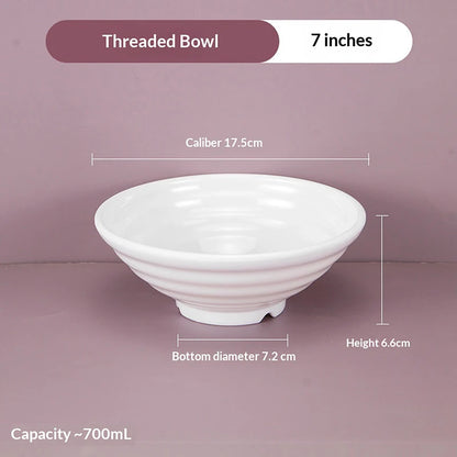 ♥Large Ribbed White Noodle Bowl - Durable Porcelain Bowl for Soup, Ramen & Hot Meals (Home & Restaurant Use)
