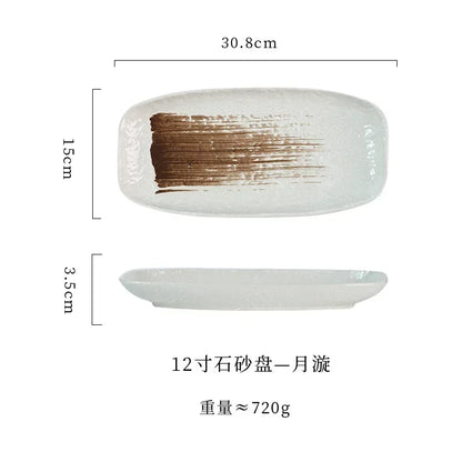 Ceramic sushi plate, barbecue  fish plate, Japanese-style rectangular large flat , commercial hotel tableware