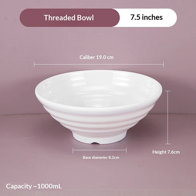 ♥Large Ribbed White Noodle Bowl - Durable Porcelain Bowl for Soup, Ramen & Hot Meals (Home & Restaurant Use)