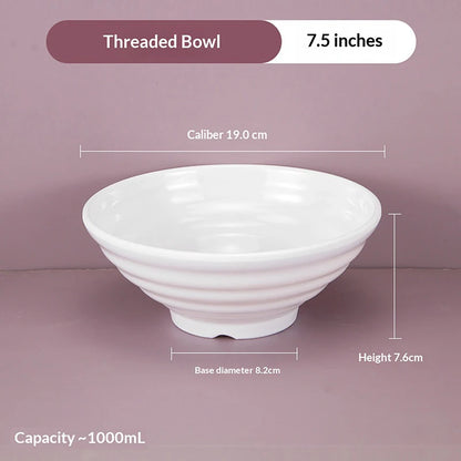 ♥Large Ribbed White Noodle Bowl - Durable Porcelain Bowl for Soup, Ramen & Hot Meals (Home & Restaurant Use)
