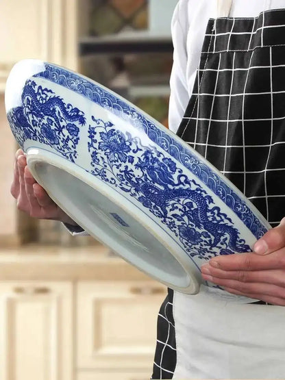 Ceramic Dragon Pattern Super Large Plate Chicken Chop Pepper Fish Head Spaghetti Roast Turkey Roast Goose Dinner Plate