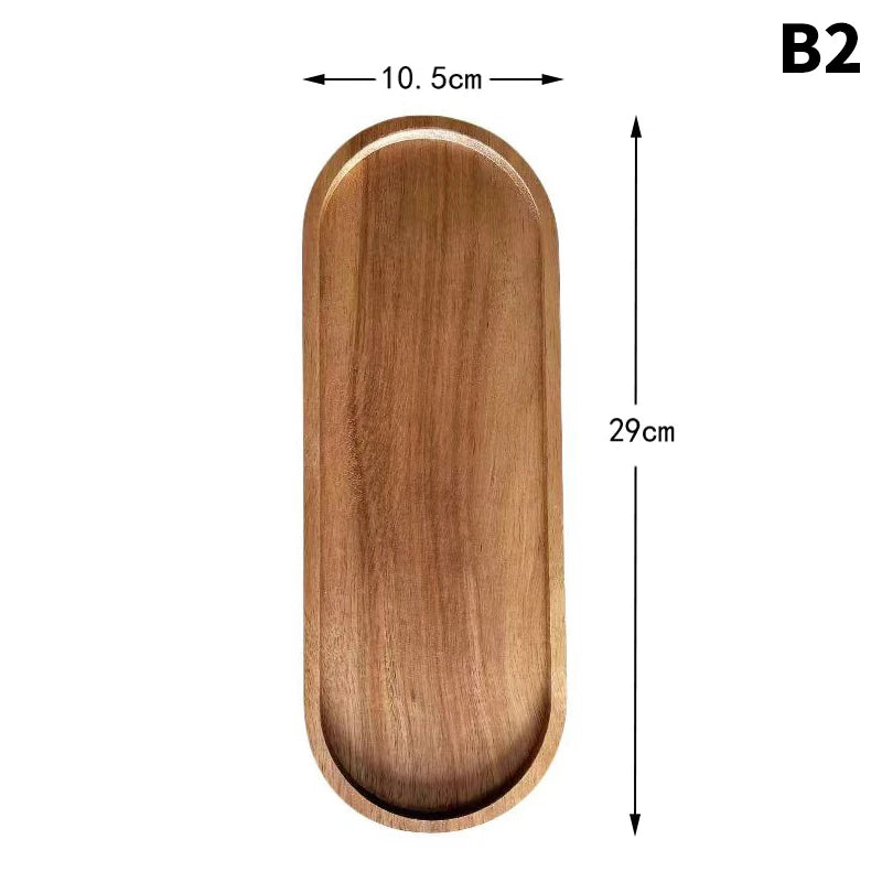 Solid Wood Serving Tray Oval Tea Tray Decorative Wood Plate Fruit Tray Vegetable Platter Home Bread Dessert Cake Plate Tableware