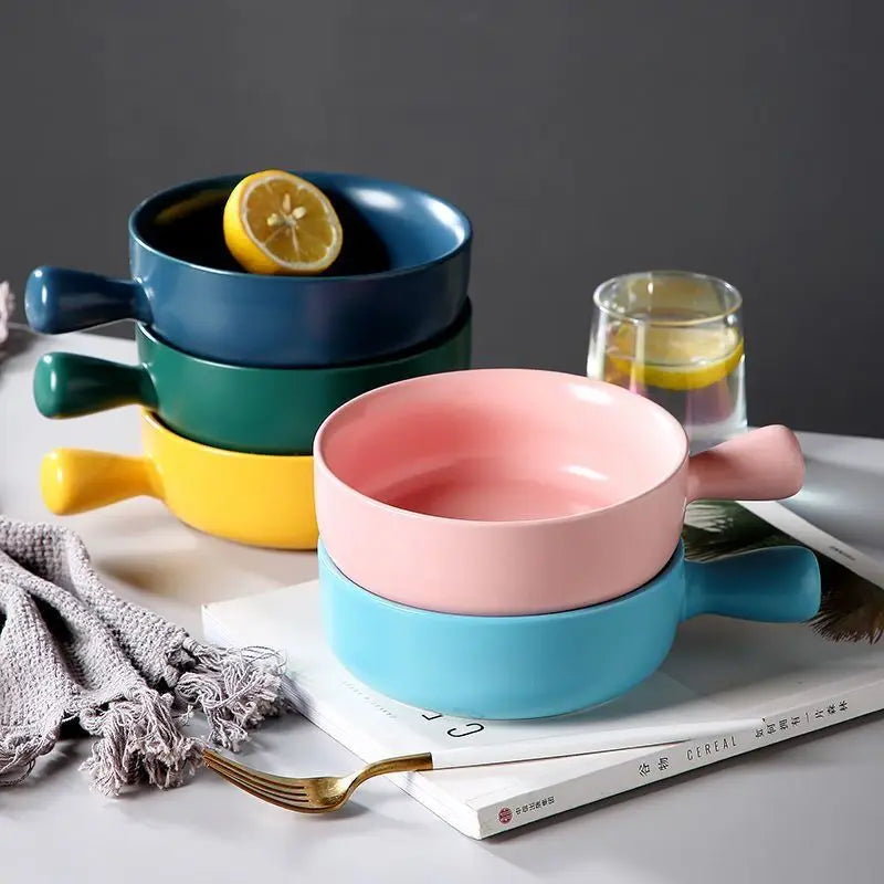 Nordic Ceramic Instant Noodle Bowl With Handle Macaron Fruit Bowl Soup Bowl Home Simple Ceramic Rice Bowl