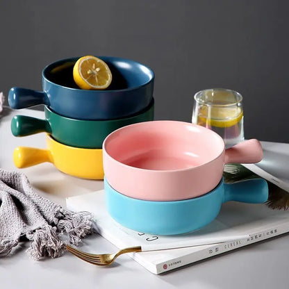 Nordic Ceramic Instant Noodle Bowl With Handle Macaron Fruit Bowl Soup Bowl Home Simple Ceramic Rice Bowl