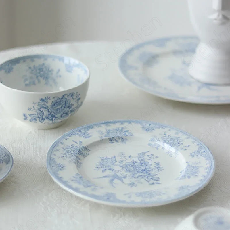 Painted Peony Underglaze Ceramic Dinner Plate English Pastoral Ceramic Steak Pasta Plate Western Tableware Afternoon Tea Dishes
