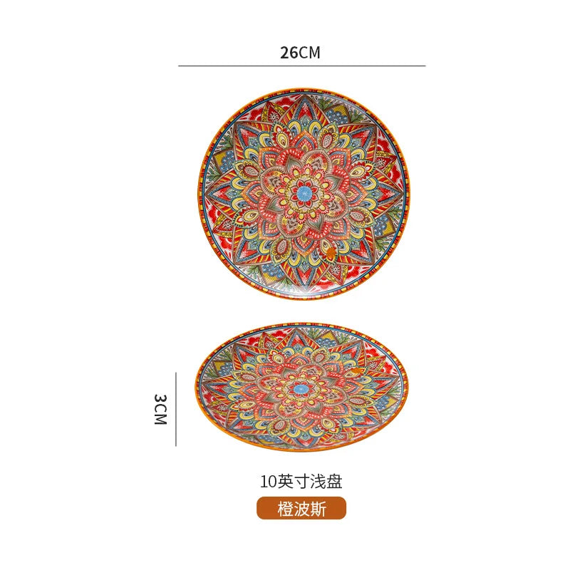10in Ceramic Large Plate Steak Western Plate Creative Breakfast Vegetable Plate Home Restaurant Flat Plate Shallow Plate