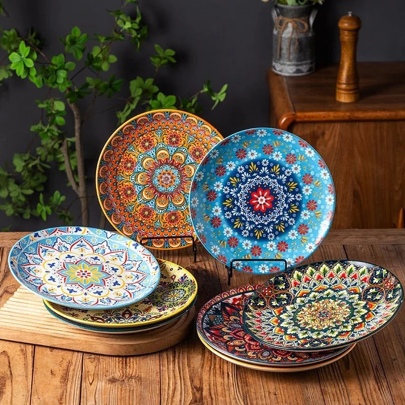 10in Ceramic Large Plate Steak Western Plate Creative Breakfast Vegetable Plate Home Restaurant Flat Plate Shallow Plate