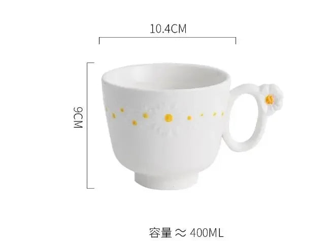 Embossed Plate Ceramic Relief Little Daisy Dinner Set Household Dishes Rice Soup Bowl Meal Plate Bakeware Kitchen Tableware