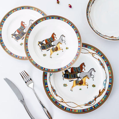 Mongolian Style Horse Plate Ceramic Horse Dinner Plates No Box No Logo