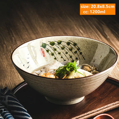 8-inch Ceramic Noodle Bowl Japanese Ceramic Soup Bowl Healthy Underglaze Painted Ramen Bowl Kitchen Tableware Salad Container