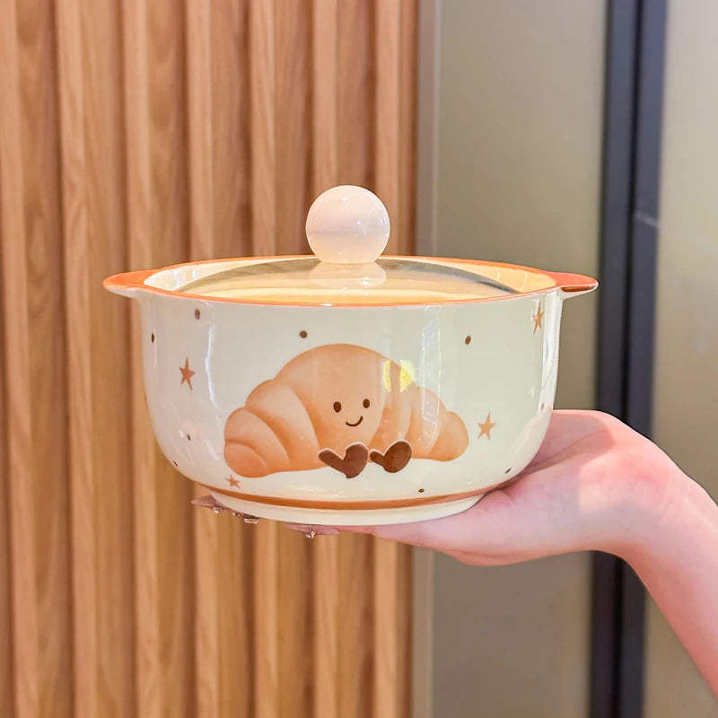 Cute Croissant Bread Shape Ceramic Rice Bowl Soup Bowl Set 2025 New Design Modern Home Tableware For One Person Gift